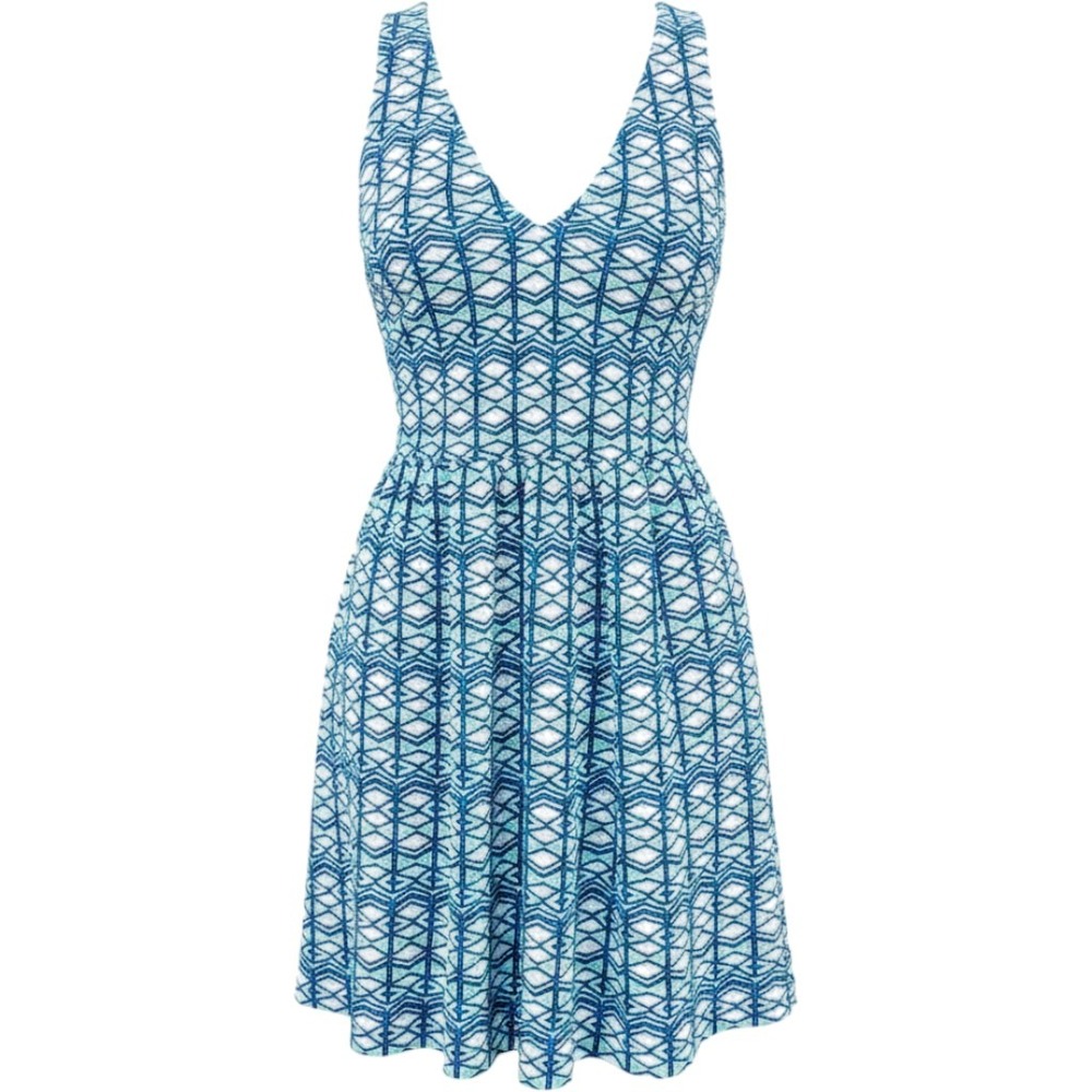 MAEVE ANTHROPOLOGIE Dress Size 10 Blue Geometric Sleeveless Above Knee Open Back